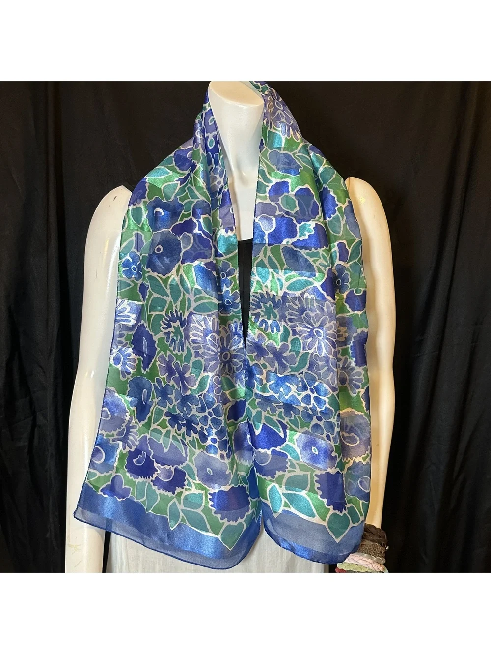 Vintage Blue and Green Floral Pattern Scarf
